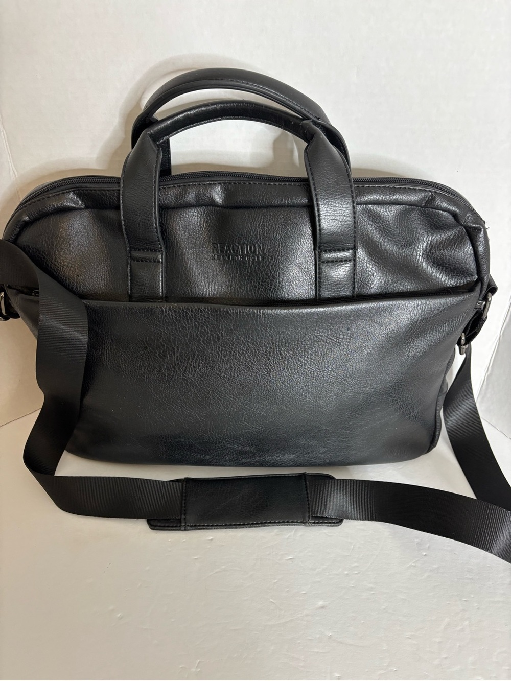Black Faux Leather Laptop Briefcase Messenger Bag